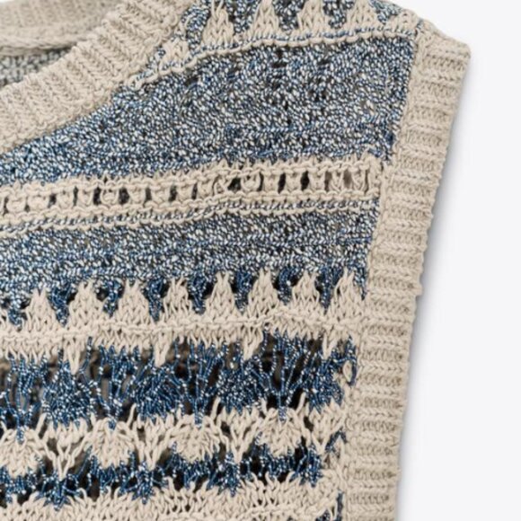 Zara Striped Textured Knit Sleeveless Tank Top - Picture 4 of 4